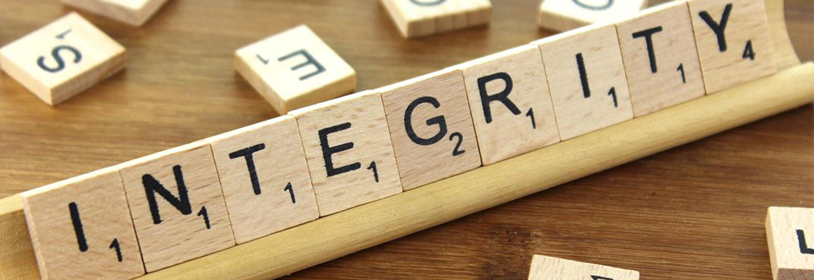 Integrity spelled out in scrabble